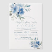 Elegante Blauwe Aquarel Botanische Bloemige Bruilo Vellum Uitnodigingen (Voorkant)