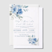 Elegante Blauwe Aquarel Botanische Bloemige Bruilo Vellum Uitnodigingen (Offset)