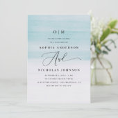 Elegante Blauwe Aquarel Bruiloft | Zeevaart Script Kaart (Staand voorkant)