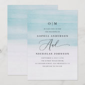 Elegante Blauwe Aquarel Bruiloft | Zeevaart Script Kaart (Voorkant / Achterkant)