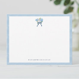 Elegante blauwe aquarel hortensia bloem notitiekaartje