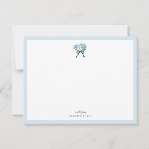 Elegante Blauwe Aquarel Hydrangea Vlakke Notitieka Notitiekaartje