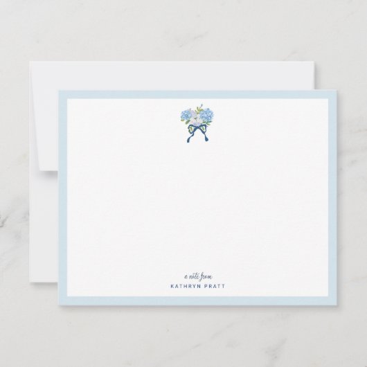 Elegante Blauwe Aquarel Hydrangea Vlakke Notitieka Notitiekaartje (Voorkant)