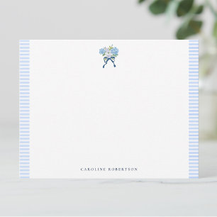 Elegante Blauwe Aquarel Hydrangea Vlakke Notitieka Notitiekaartje
