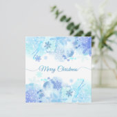 Elegante Blauwe Aquarel Kerstfeest Uitnodiging (Staand voorkant)