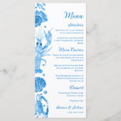 Elegante Blauwe Aquarel Kust Zeevruchten Bruiloft Menu (Voorkant)