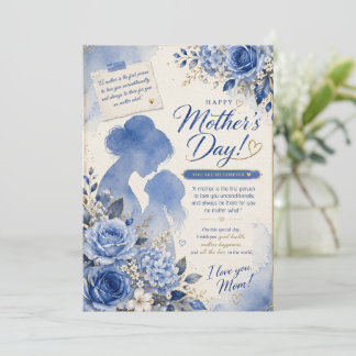 Elegante Blauwe Aquarel Moederdagkaart Kaart