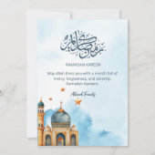 Elegante Blauwe Aquarel Moskee Ramadan Iftar Kaart (Achterkant)