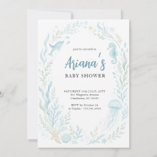 Elegante Blauwe Aquarel Onderwater Baby Shower Kaart