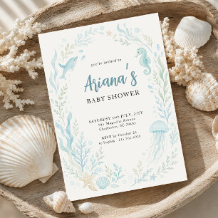 Elegante Blauwe Aquarel Onderwater Baby Shower Kaart