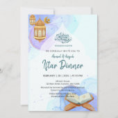 Elegante Blauwe Aquarel Ramadan Iftar-diner Kaart (Voorkant)