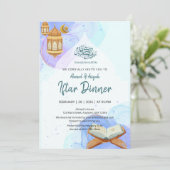 Elegante Blauwe Aquarel Ramadan Iftar-diner Kaart (Staand voorkant)
