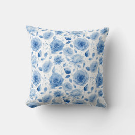 Elegante blauwe aquarel rozenkussen - Bloemendecor Kussen