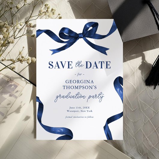 Elegante Blauwe Aquarel Strik Afstuderen Save The Date