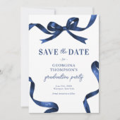 Elegante Blauwe Aquarel Strik Afstuderen Save The Date (Voorkant)
