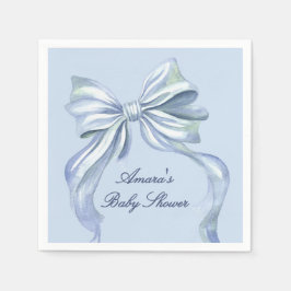 Elegante Blauwe Aquarel Strik Jongens Baby Shower Servet