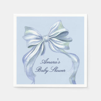 Elegante Blauwe Aquarel Strik Jongens Baby Shower Servet
