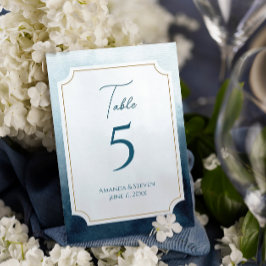 Elegante Blauwe Aquarel Trouwreceptie Kaart