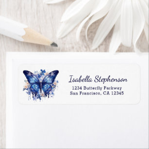 Elegante Blauwe Aquarel Vlinder Retouradres Etiket