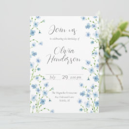 Elegante Blauwe Aquarel Wilde Bloem Kaart
