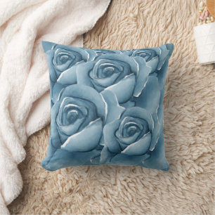 Elegante Blauwe Aquarelrozen Bloemaccent Worpdek Kussen