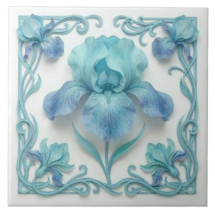 Elegante Blauwe Art Deco Gestileerde Lelies Tegeltje
