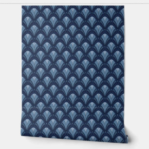 Elegante Blauwe Art Deco Vintage Patroon Behang