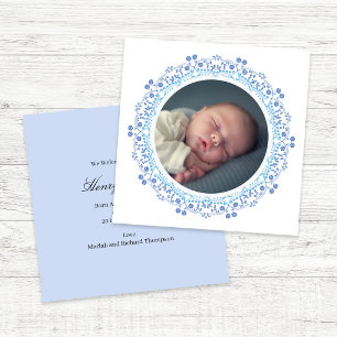 Elegante Blauwe Baby Aankondiging Foto Minimalisti