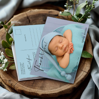 Elegante Blauwe Baby Foto Bedankkaart Briefkaart