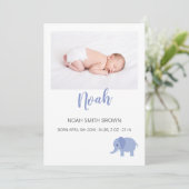 Elegante blauwe baby jongen foto geboorte aankondiging (Staand voorkant)