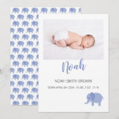 Elegante blauwe baby jongen foto geboorte aankondiging (Voorkant / Achterkant)