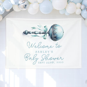 Elegante Blauwe Baby Rammelaar Jongen Baby Shower Spandoek