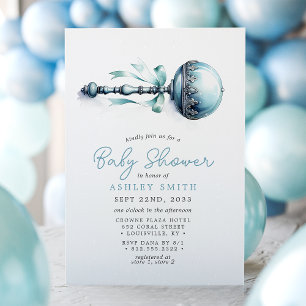 Elegante Blauwe Baby Rammelaar Jongen Babyfeestje Kaart