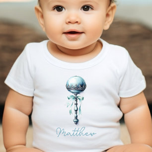 Elegante Blauwe Baby Rammelaar Jongens Babyfeestje Romper
