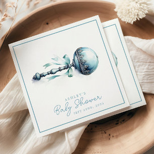 Elegante Blauwe Baby Rammelaar Jongens Babyfeestje Servet