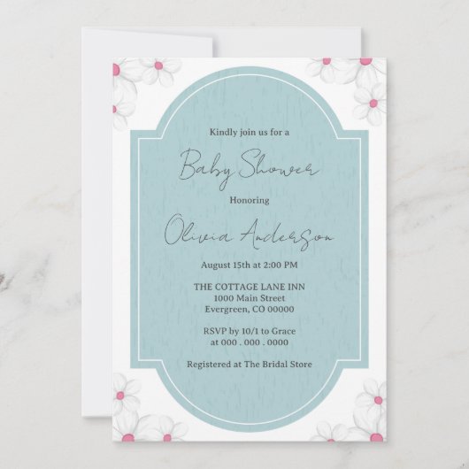 Elegante blauwe babyshower uitnodiging (Voorkant)