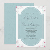 Elegante blauwe babyshower uitnodiging (Voorkant / Achterkant)