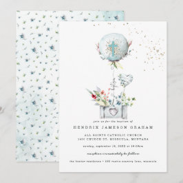 Elegante blauwe ballon doop uitnodiging