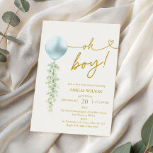 Elegante Blauwe Ballon Groene Baby Shower