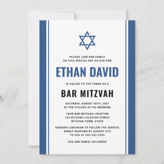 Elegante blauwe bar mitswa uitnodigingen (Voorkant)