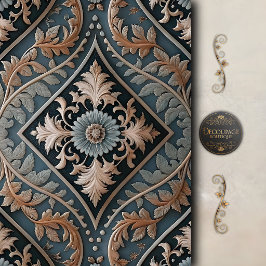 Elegante Blauwe Barokke Bloemendecoupage Tissuepapier
