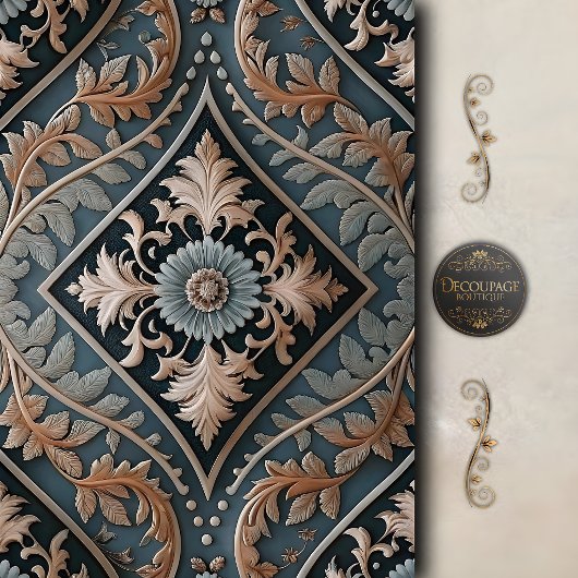 Elegante Blauwe Barokke Bloemendecoupage Tissuepapier