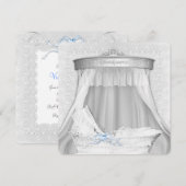 Elegante Blauwe Bassinet Baby Boy Douche Uitnodigi Kaart (Voorkant / Achterkant)