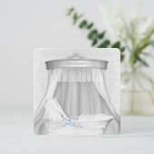 Elegante Blauwe Bassinet Baby Boy Douche Uitnodigi Kaart (Staand voorkant)