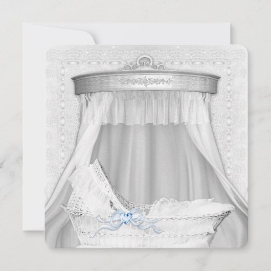 Elegante Blauwe Bassinet Baby Boy Douche Uitnodigi Kaart (Voorkant)