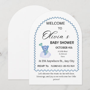 Elegante Blauwe Beer Boog Baby Shower Uitnodiging