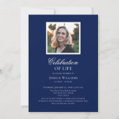 Elegante blauwe begrafenisfoto Viering van het lev Kaart (Voorkant)