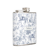 Elegante Blauwe Beige Equestrian Floral Toile Naam Heupfles (Rechts)