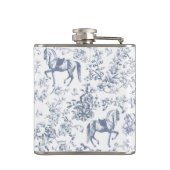 Elegante Blauwe Beige Equestrian Floral Toile Naam Heupfles (Achterkant)