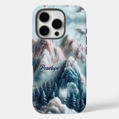 Elegante blauwe bergen chinoiserie monogram Case-Mate iPhone case (Achterkant)